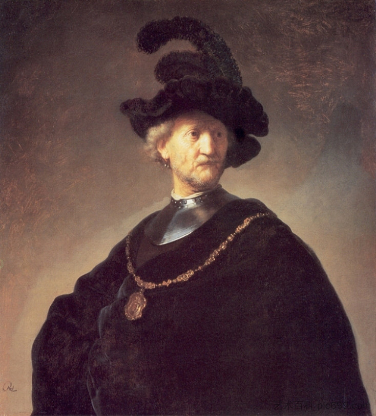 戴黑帽子和戈吉特的老人 Old Man with a Black Hat and Gorget (c.1631)，伦勃朗