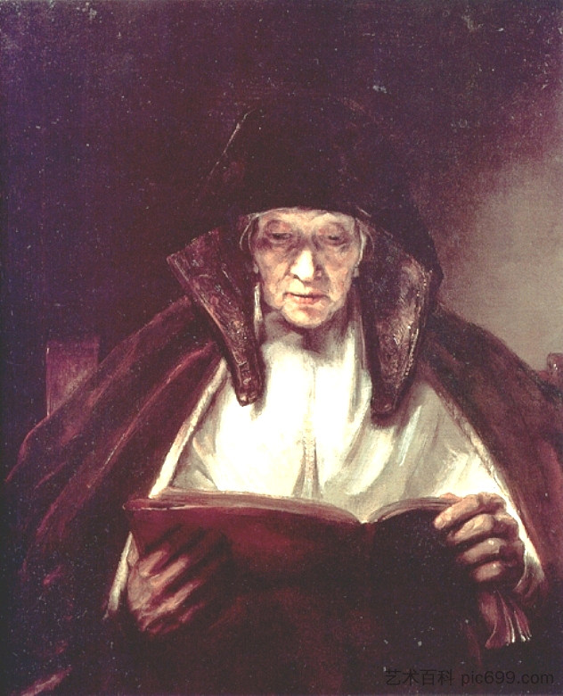 老妇人阅读 Old Woman Reading (1655)，伦勃朗