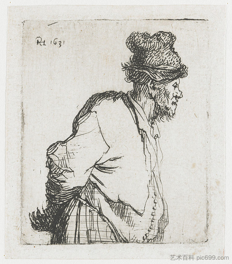 双手背在身后的农民 Peasant with his hands behind his back (1631)，伦勃朗