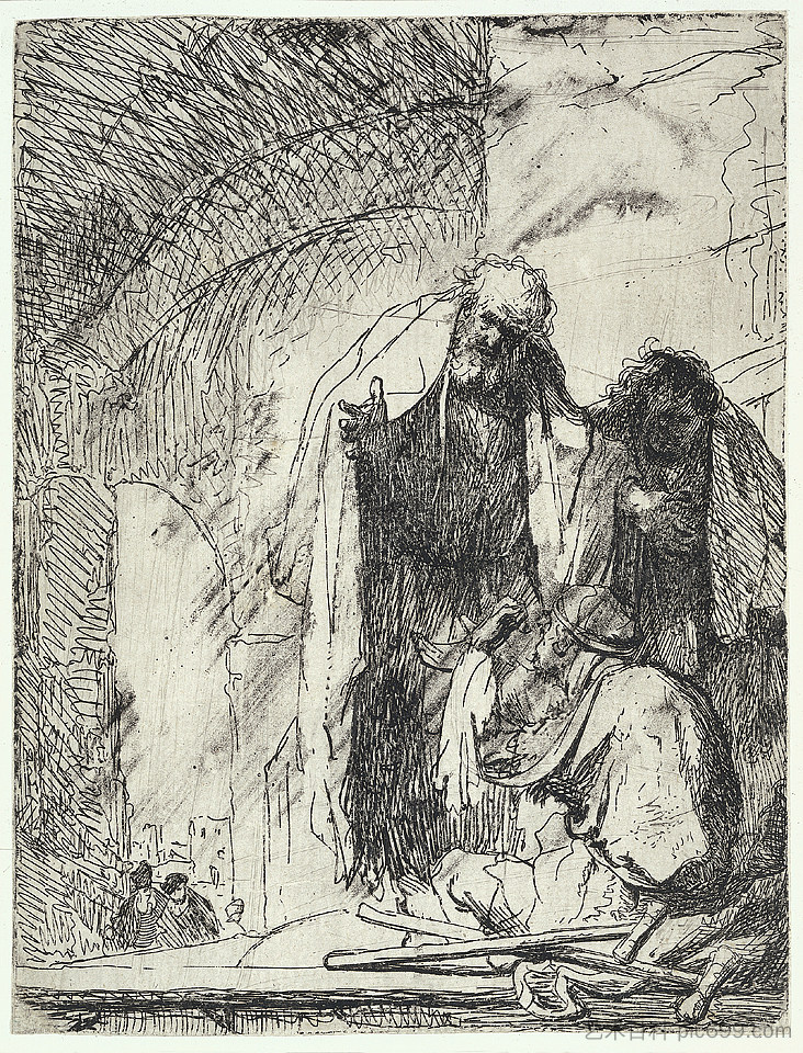 彼得和约翰在圣殿门口 Peter and John at the gate of the Temple (1629)，伦勃朗