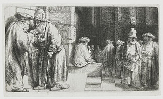 法利赛人在圣殿(犹太人在会堂) Pharisees in the Temple (Jews in the synagogue) (1648)，伦勃朗