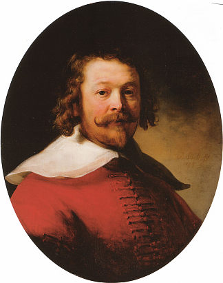 一个留着胡子的男人的肖像，胸围长度，红色双峰 Portrait of a bearded man, bust length, in a red doublet (1633)，伦勃朗