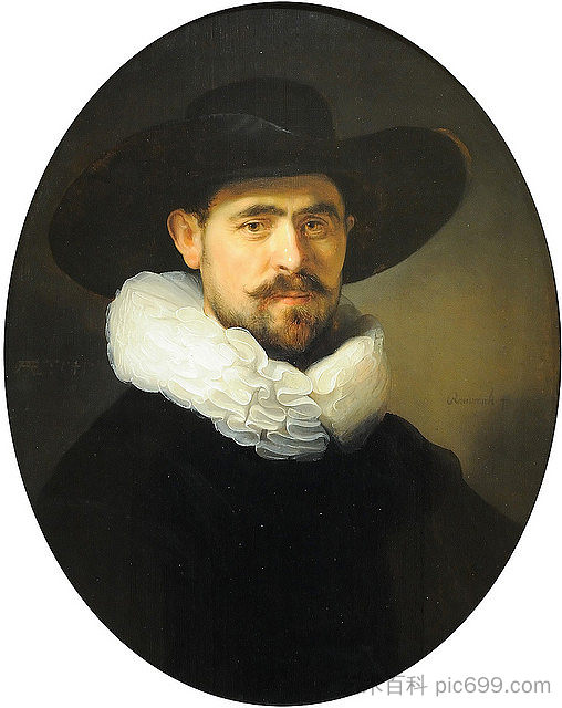 戴着宽边帽的大胡子男人的肖像 Portrait of a Bearded Man in a Wide Brimmed Hat (1633)，伦勃朗