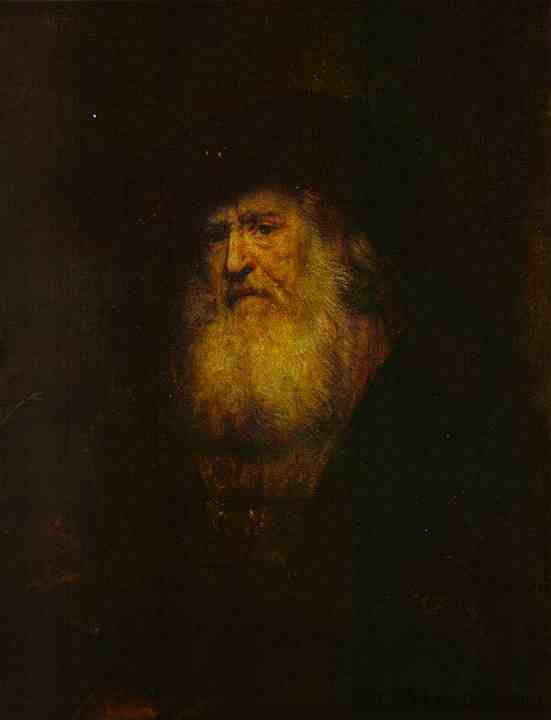 戴着黑色贝雷帽的大胡子男人的肖像 Portrait of a Bearded Man in Black Beret (c.1654)，伦勃朗