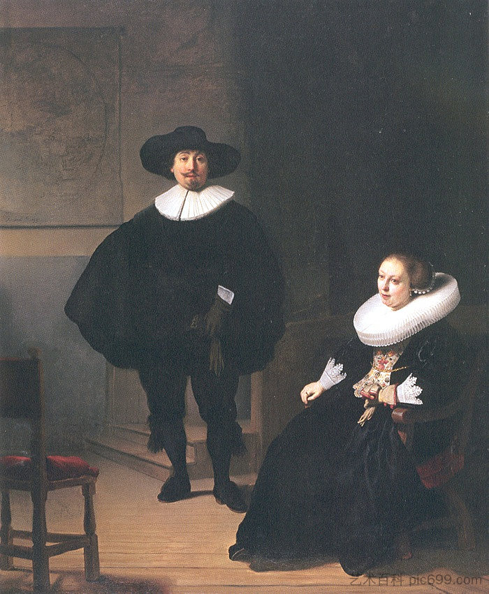 室内一对夫妇的肖像 Portrait of a Couple in an Interior (1633)，伦勃朗