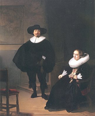 室内一对夫妇的肖像 Portrait of a Couple in an Interior (1633)，伦勃朗