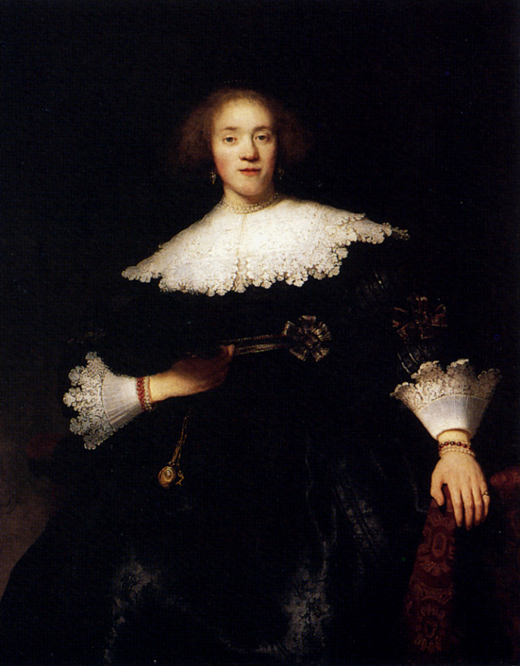 一个拿着扇子的年轻女子的肖像 Portrait Of A Young Woman With A Fan (1633),伦勃朗