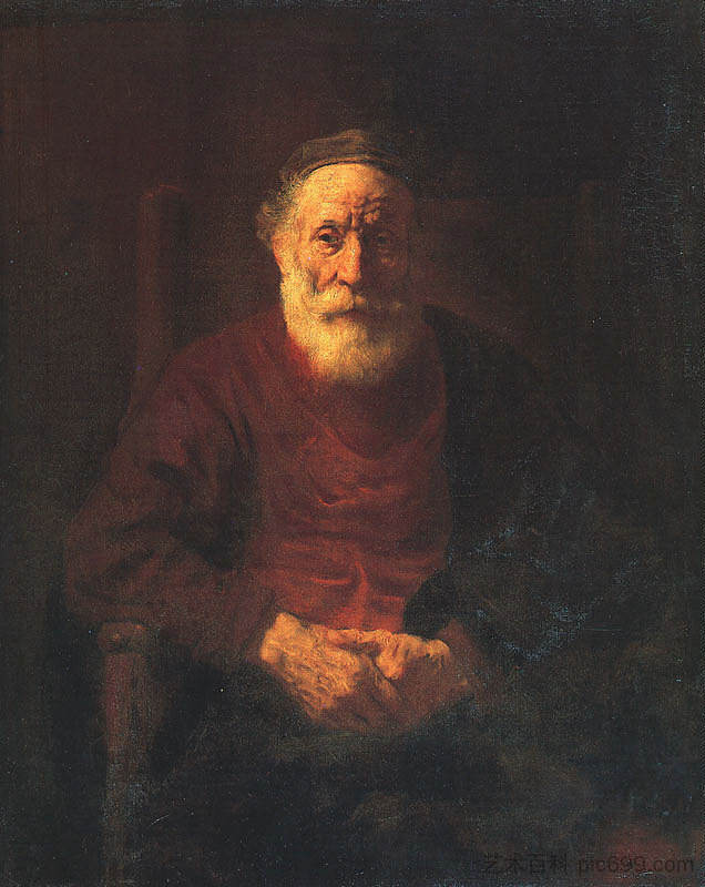 红衣老人的肖像 Portrait of an Old Man in Red (1652 - 1654)，伦勃朗