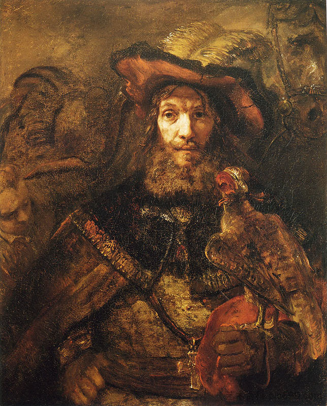 拿着猎鹰的人(可能是圣巴沃) Man with a Falcon (possibly St. Bavo) (c.1661; Netherlands  )，伦勃朗