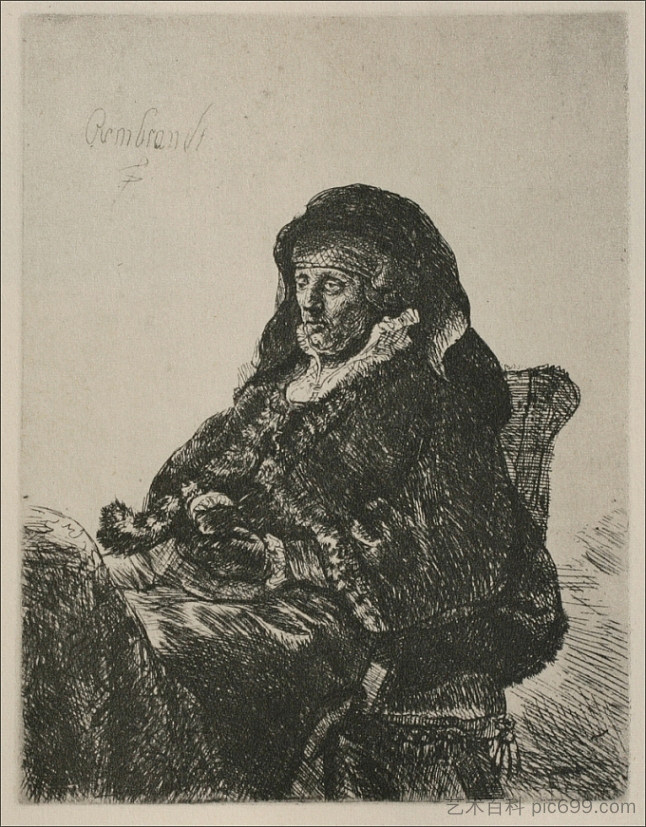 伦勃朗的母亲穿着寡妇的衣服 Rembrandt`s Mother in a Widow`s Dress (1632)，伦勃朗