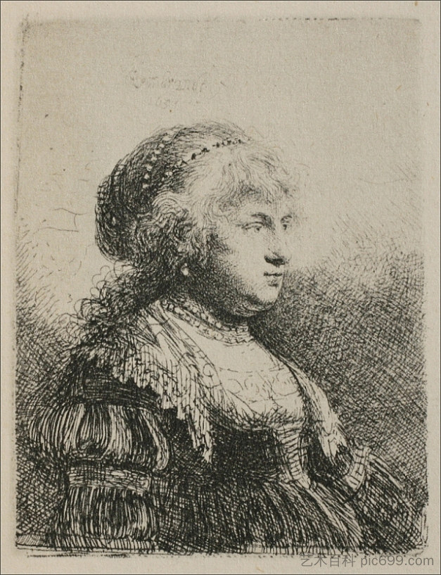 伦勃朗的妻子,头发上有珍珠 Rembrandt`s Wife with Pearls in her Hair (1634),伦勃朗