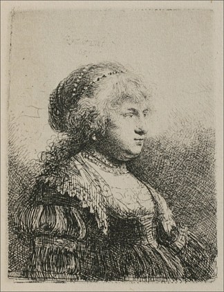 伦勃朗的妻子，头发上有珍珠 Rembrandt`s Wife with Pearls in her Hair (1634)，伦勃朗