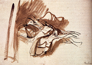 萨斯基亚在床上睡着了 Saskia Asleep In Bed (1638)，伦勃朗