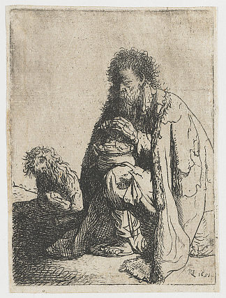 坐着的乞丐和他的狗 Seated beggar and his dog (1629)，伦勃朗