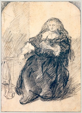 萨斯基亚坐着，左手拿着一封信 Seated Saskia with a letter in her left hand (c.1633 – 1635)，伦勃朗