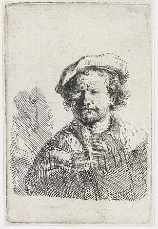 戴平帽和刺绣连衣裙的自画像 Self-portrait in a flat cap and embroidered dress (1642)，伦勃朗