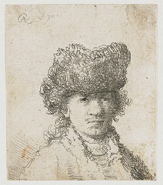 皮帽半身像中的自画像 Self-portrait in a fur cap bust (1630)，伦勃朗