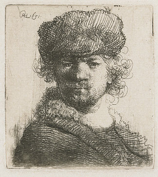 厚重的皮帽半身像中的自画像 Self-portrait in a heavy fur cap bust (1631)，伦勃朗