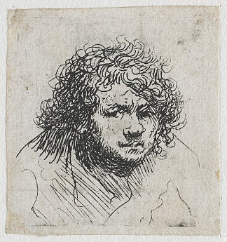 自画像前倾（半身像） Self-Portrait Leaning Forward (bust) (1628)，伦勃朗