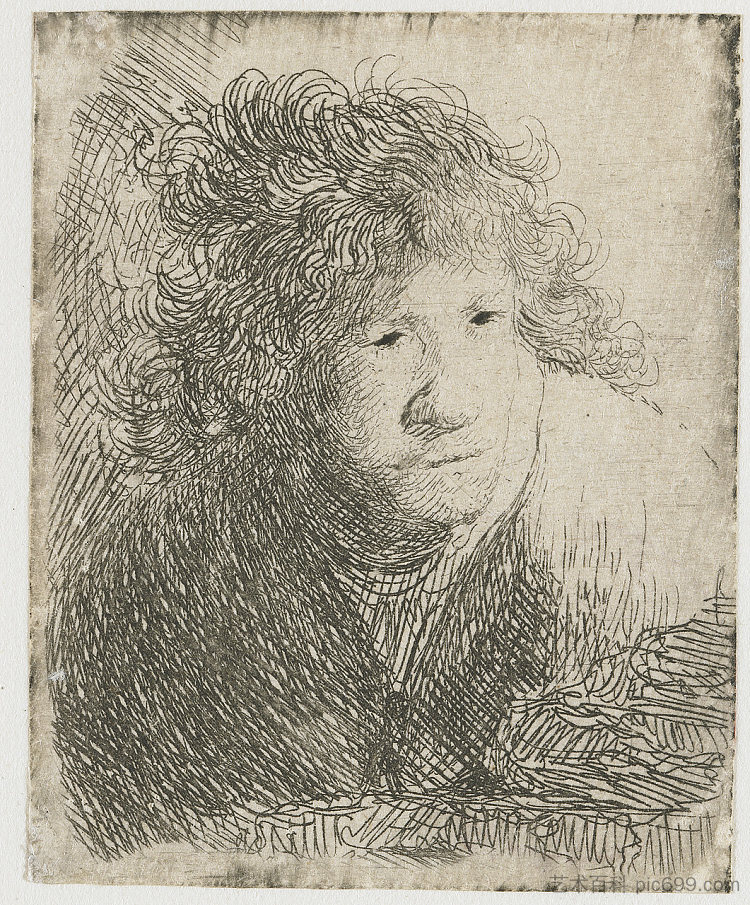自画像,身体前倾(听) Self-Portrait, Leaning Forward (Listening) (1628),伦勃朗