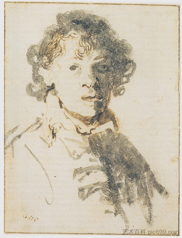 自画像，张嘴 Self-portrait, Open Mouthed (c.1629)，伦勃朗