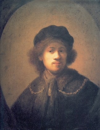 戴贝雷帽和金链的自画像 Self-portrait with Beret and Gold Chain (1631)，伦勃朗