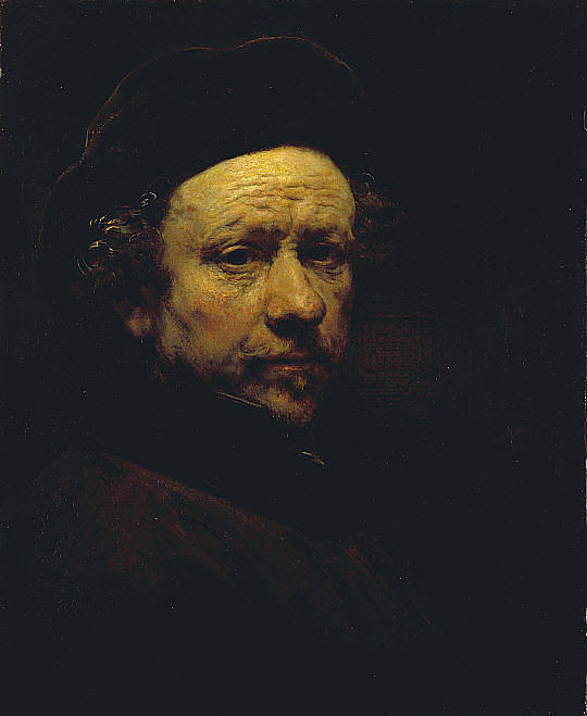 戴贝雷帽和翻领的自画像 Self-portrait with beret and turned up collar (1657 - 1659)，伦勃朗