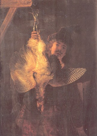 与比顿的自画像 Self-portrait with Bittern (1639)，伦勃朗