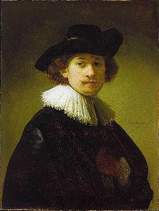 带帽子的自画像 Self-portrait with hat (c.1632)，伦勃朗