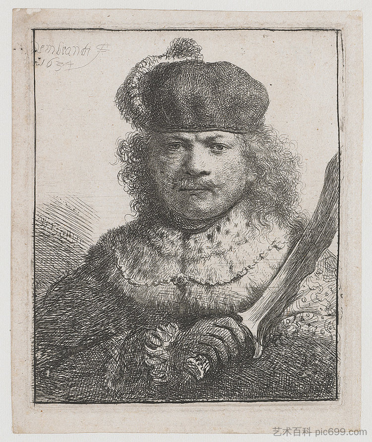 举起军刀的自画像 Self-portrait with raised sabre (1634),伦勃朗