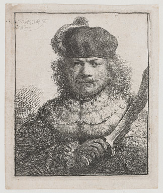 举起军刀的自画像 Self-portrait with raised sabre (1634)，伦勃朗