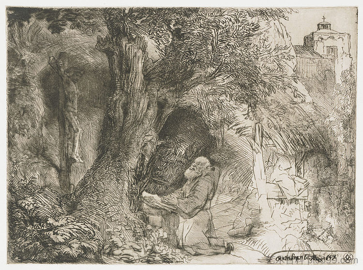 圣弗朗西斯在树下祈祷 St. Francis beneath a tree praying (1657)，伦勃朗