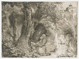 圣弗朗西斯在树下祈祷 St. Francis beneath a tree praying (1657)，伦勃朗