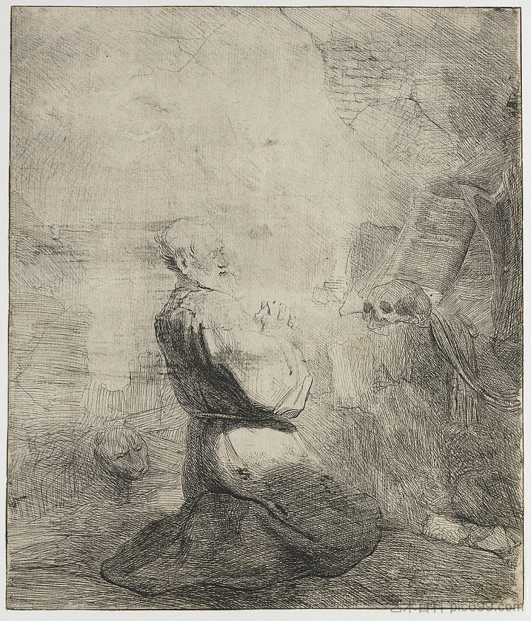 圣杰罗姆跪下 St. Jerome kneeling (1630)，伦勃朗