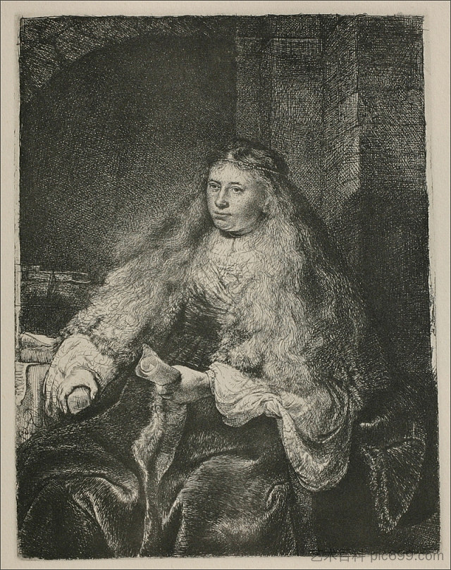 萨斯基亚被称为伟大的犹太新娘的研究 Study of Saskia called the Great Jewish Bride (1635),伦勃朗