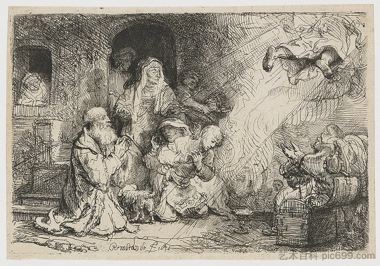 离开托比亚斯家族的天使 The Angel Departing from the Family of Tobias (1641),伦勃朗