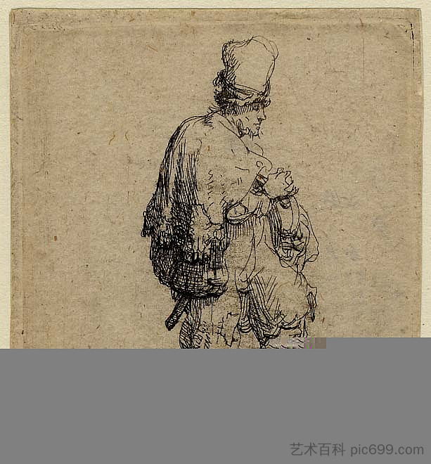 管风琴演奏者(波兰人双臂交叉站立) The barrel organ player (Polander standing with arms folded) (1631),伦勃朗