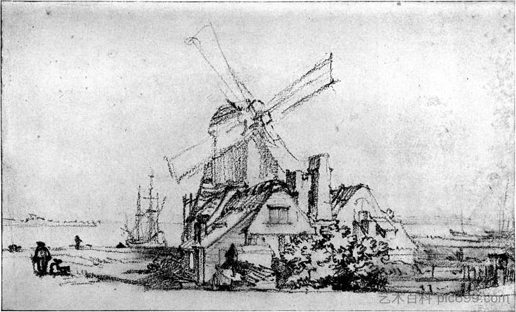 阿姆斯特丹的堡垒 The bastion in Amsterdam (c.1650)，伦勃朗