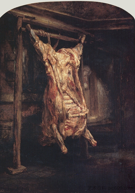 牛的尸体(宰杀的牛) The Carcass of an Ox (Slaughtered Ox) (1655),伦勃朗