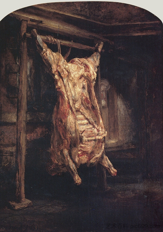 牛的尸体（宰杀的牛） The Carcass of an Ox (Slaughtered Ox) (1655)，伦勃朗