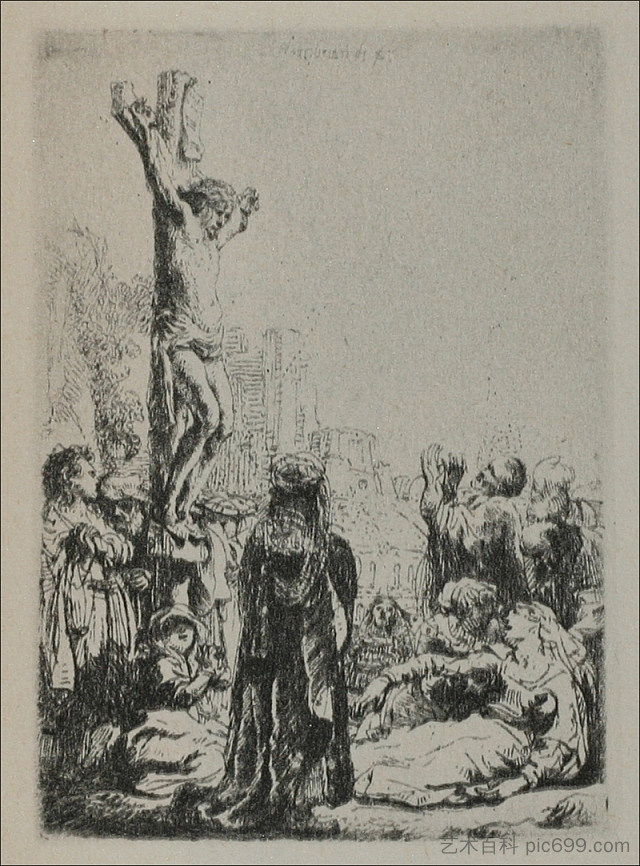 十字架 一个方形的小盘子 The Crucifixion a Square Small Plate (1634)，伦勃朗