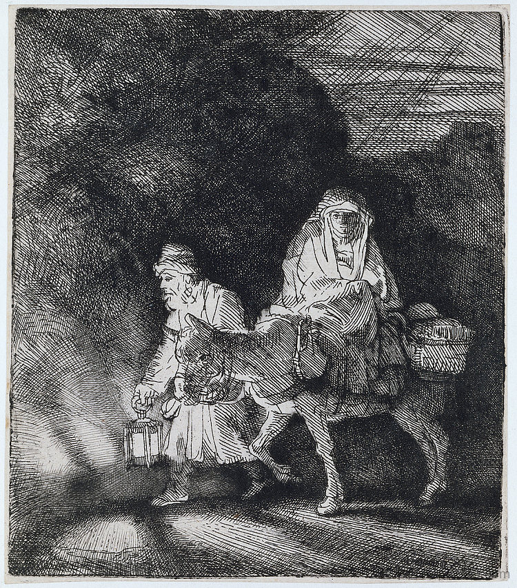 飞往埃及的班机是夜航班机 The flight into Egypt a night piece (1651)，伦勃朗