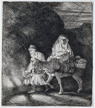 飞往埃及的班机是夜航班机 The flight into Egypt a night piece (1651)，伦勃朗