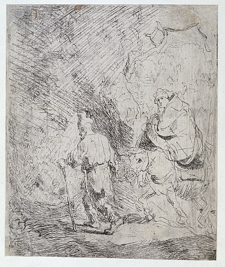 飞往埃及的草图 The flight into Egypt a sketch (1627)，伦勃朗