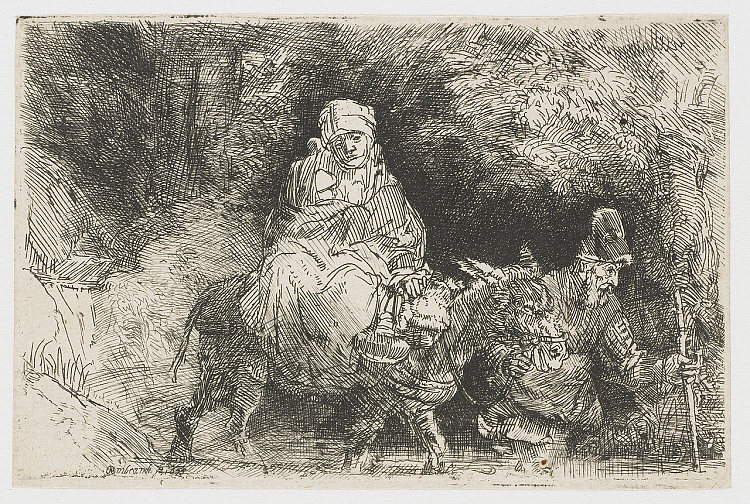 飞越一条小溪进入埃及 The flight into Egypt crossing a brook (1654)，伦勃朗