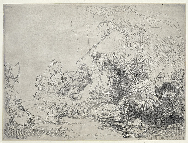 大型狮子狩猎 The large lion hunt (1641),伦勃朗