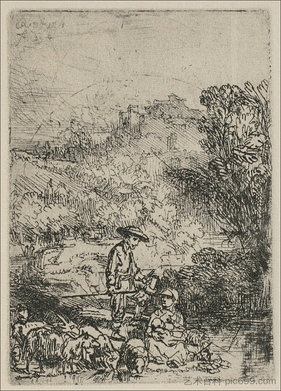 森林里的牧羊人 The Shepards in the Woods (1644)，伦勃朗