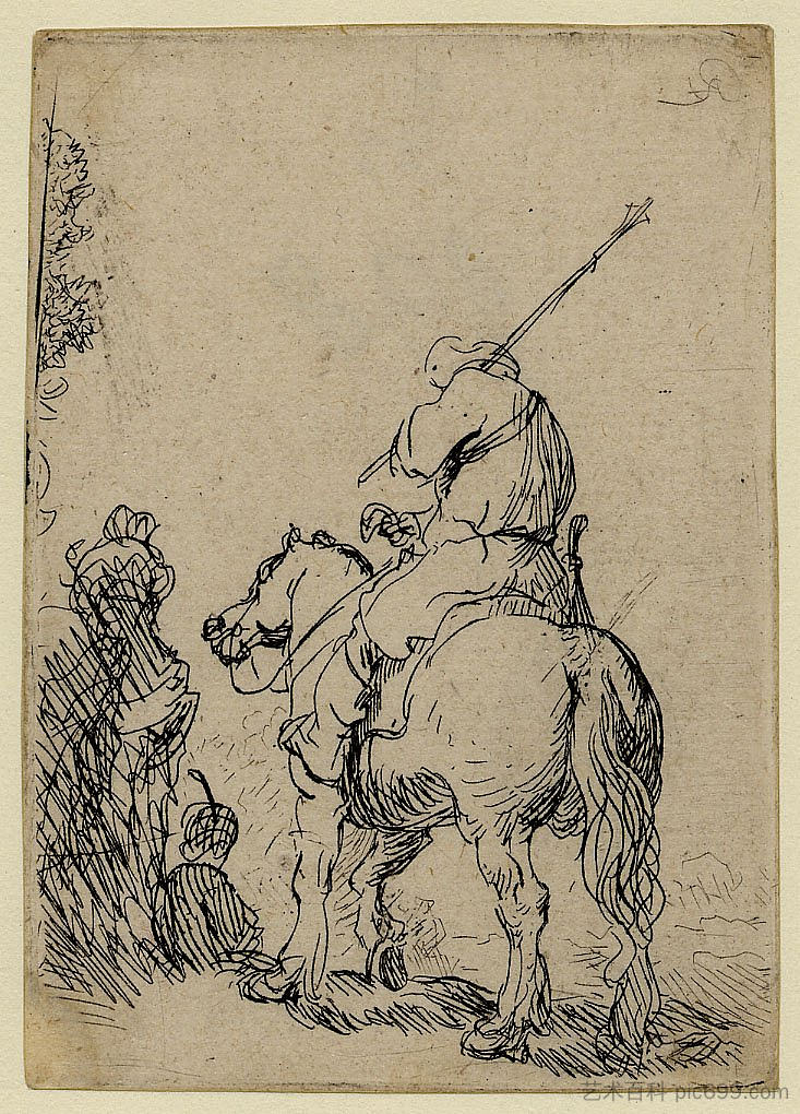 马背上的头巾士兵 Turbaned soldier on horseback (1632)，伦勃朗