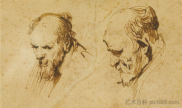 一个老人头的两项研究 Two Studies of the Head of an Old Man (1626)，伦勃朗