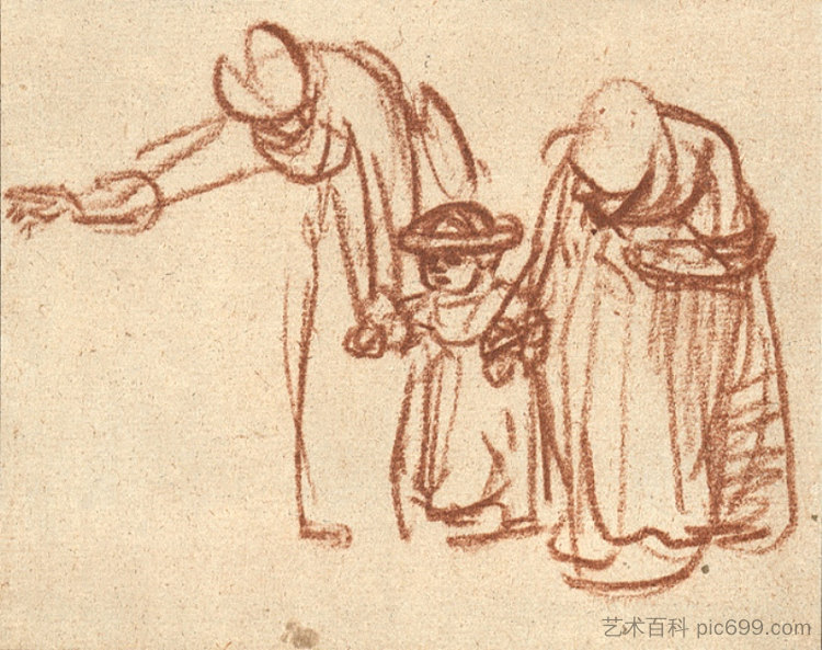 两个女人教孩子走路 Two Women Teaching a Child to Walk (c.1635 - c.1637),伦勃朗
